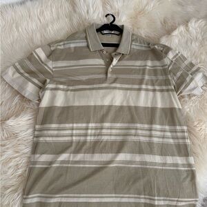 Classic Men's Polo Shirt - Beige and White Stripes